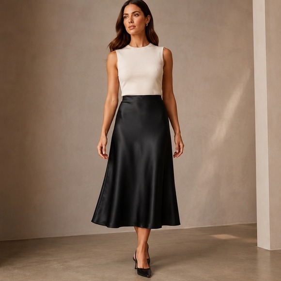J. Crew Dresses & Skirts - J.Crew Gwyneth Slip Skirt L Black Satin Midi Quiet Luxury Old Money Office Siren